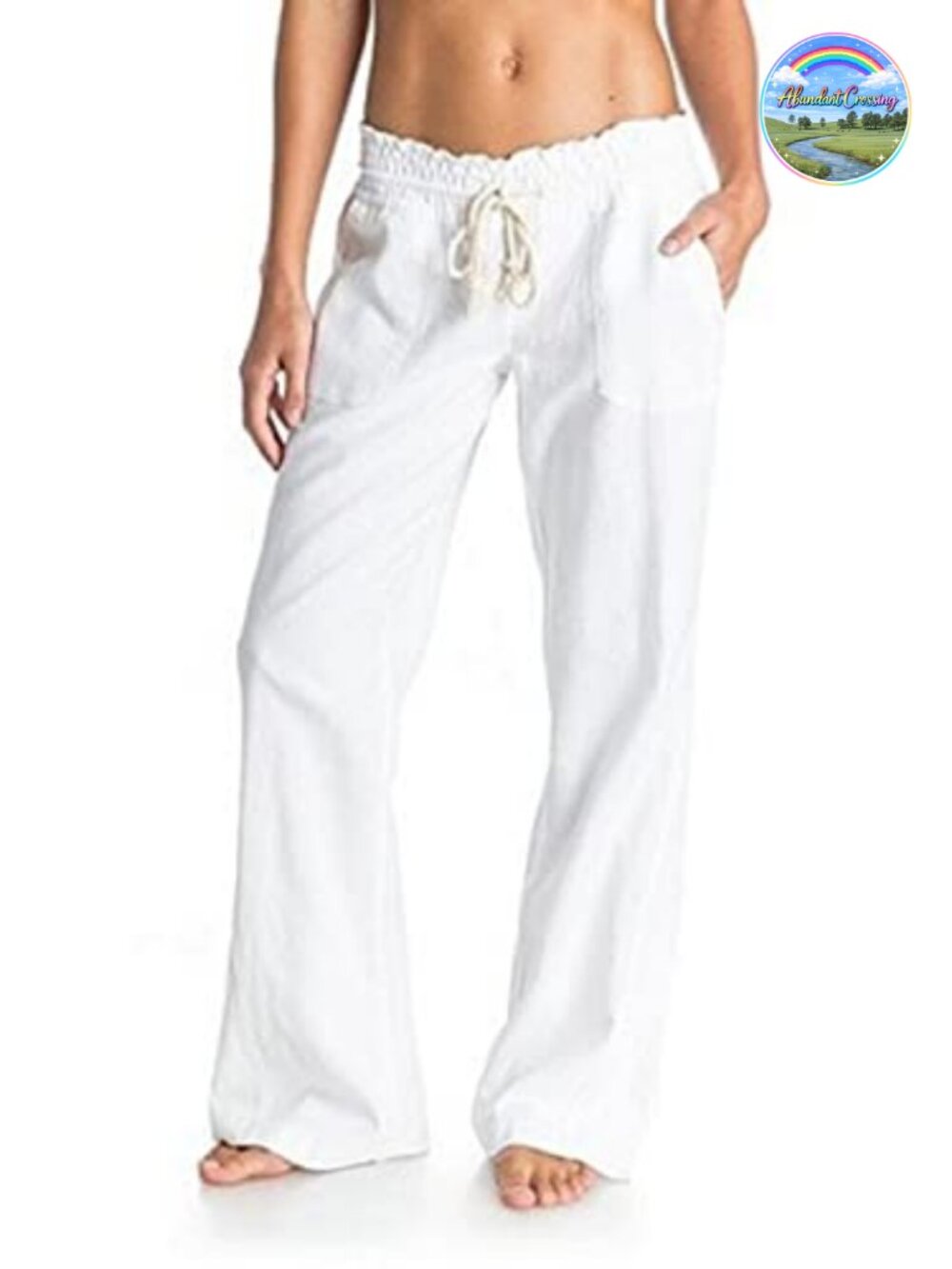 Roxy Oceanside Linen Pants Women Casual Flared Comfortable Breathable